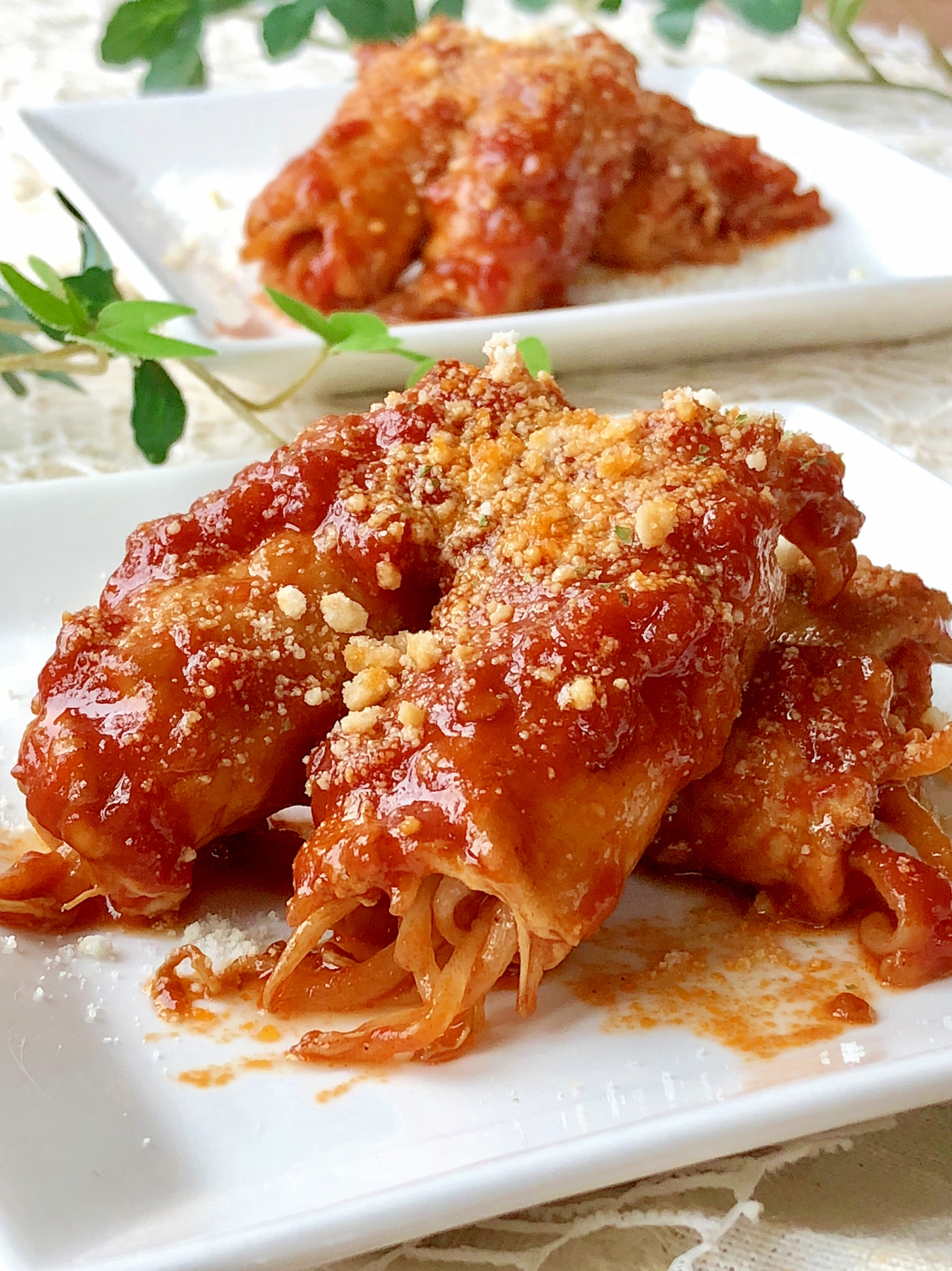 イタリアン風♫もやしの肉巻きトマトソース煮込み