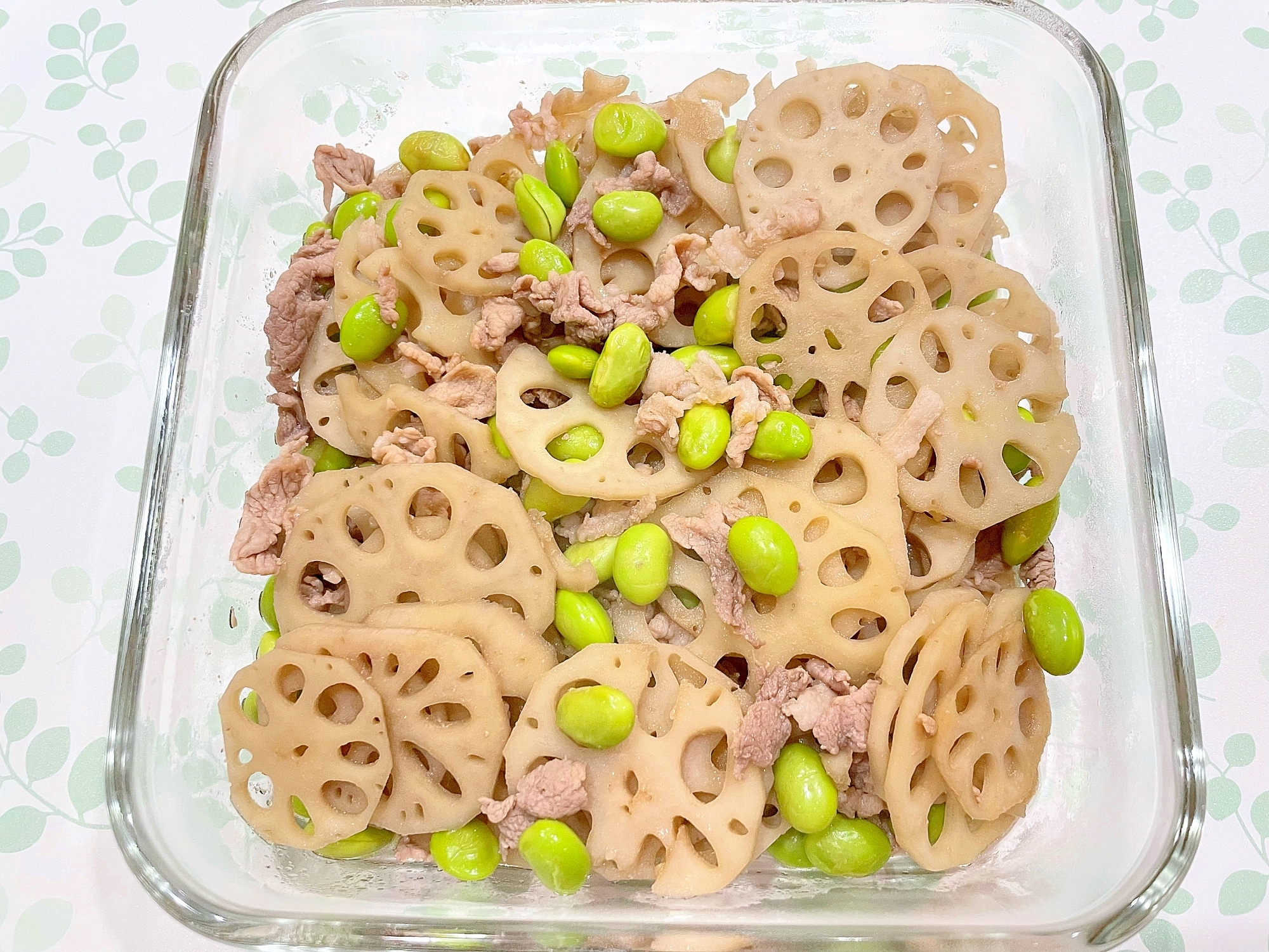 れんこんと枝豆と豚肉炒め