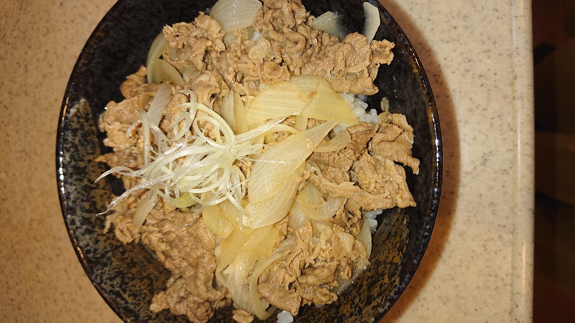 簡単牛丼!シャキッと食感の白髪ネギのせ