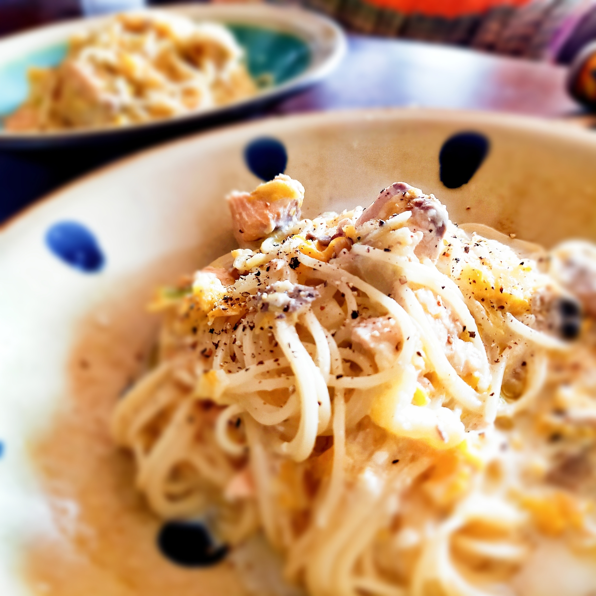 豆乳クリームでめちゃウマな鮭と白菜パスタ