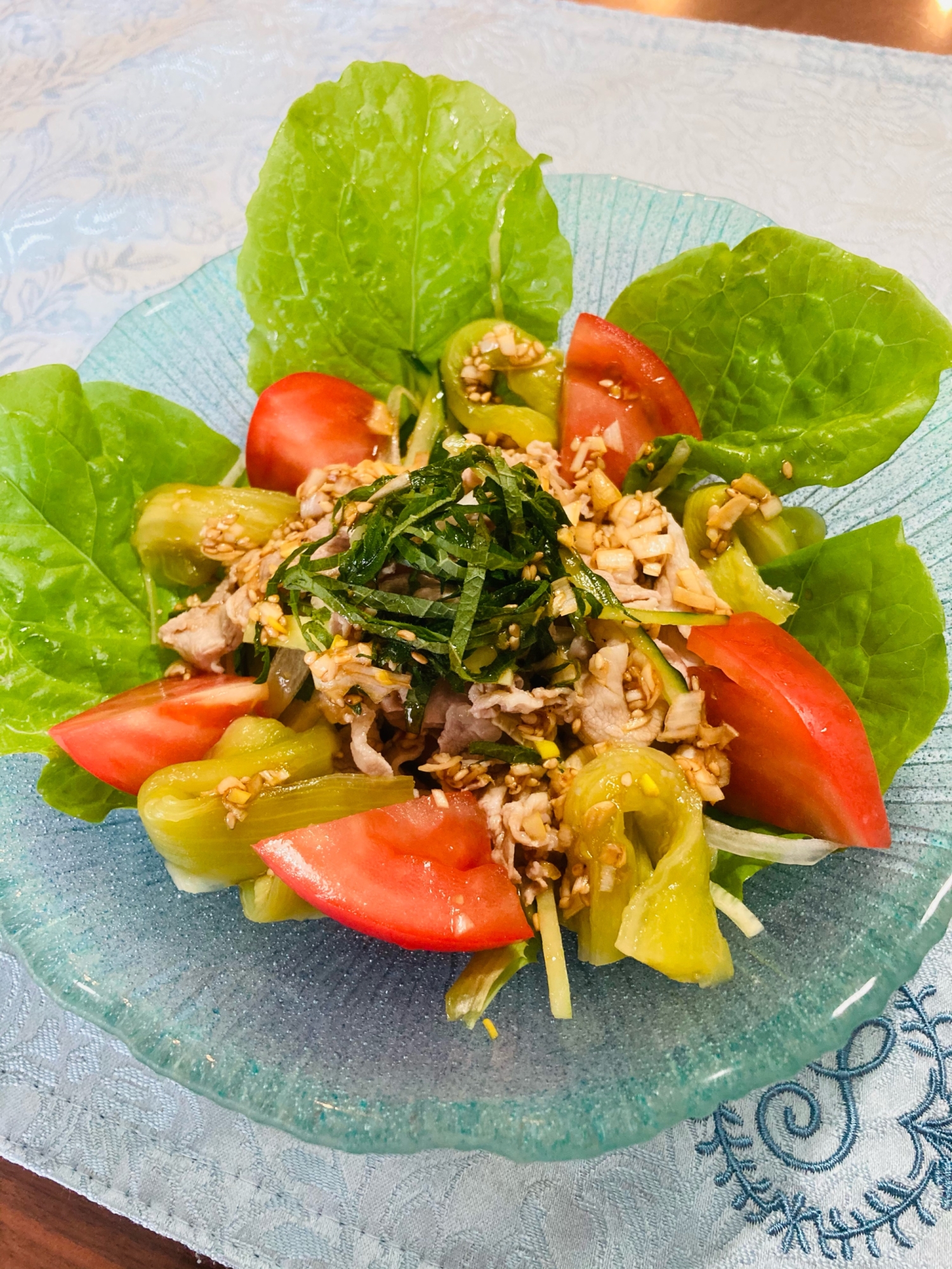 蒸し茄子と豚肉の冷しゃぶ