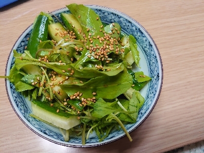 ルッコラとキュウリのサラダごま油風味