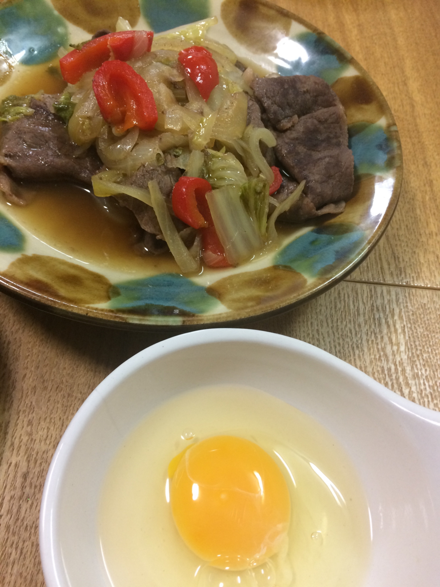 お皿で簡単すき焼き風♪