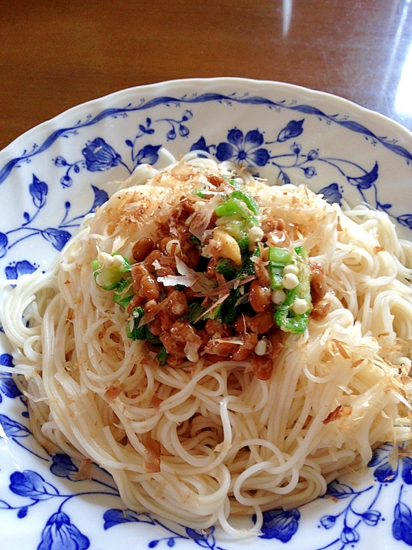 おくら納豆そうめん