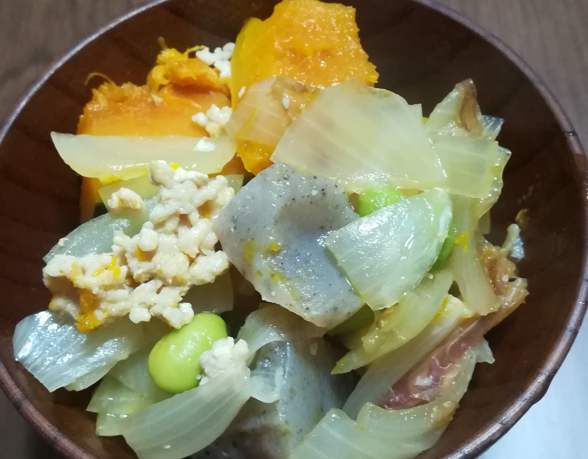 かぼちゃと枝豆のそぼろ煮