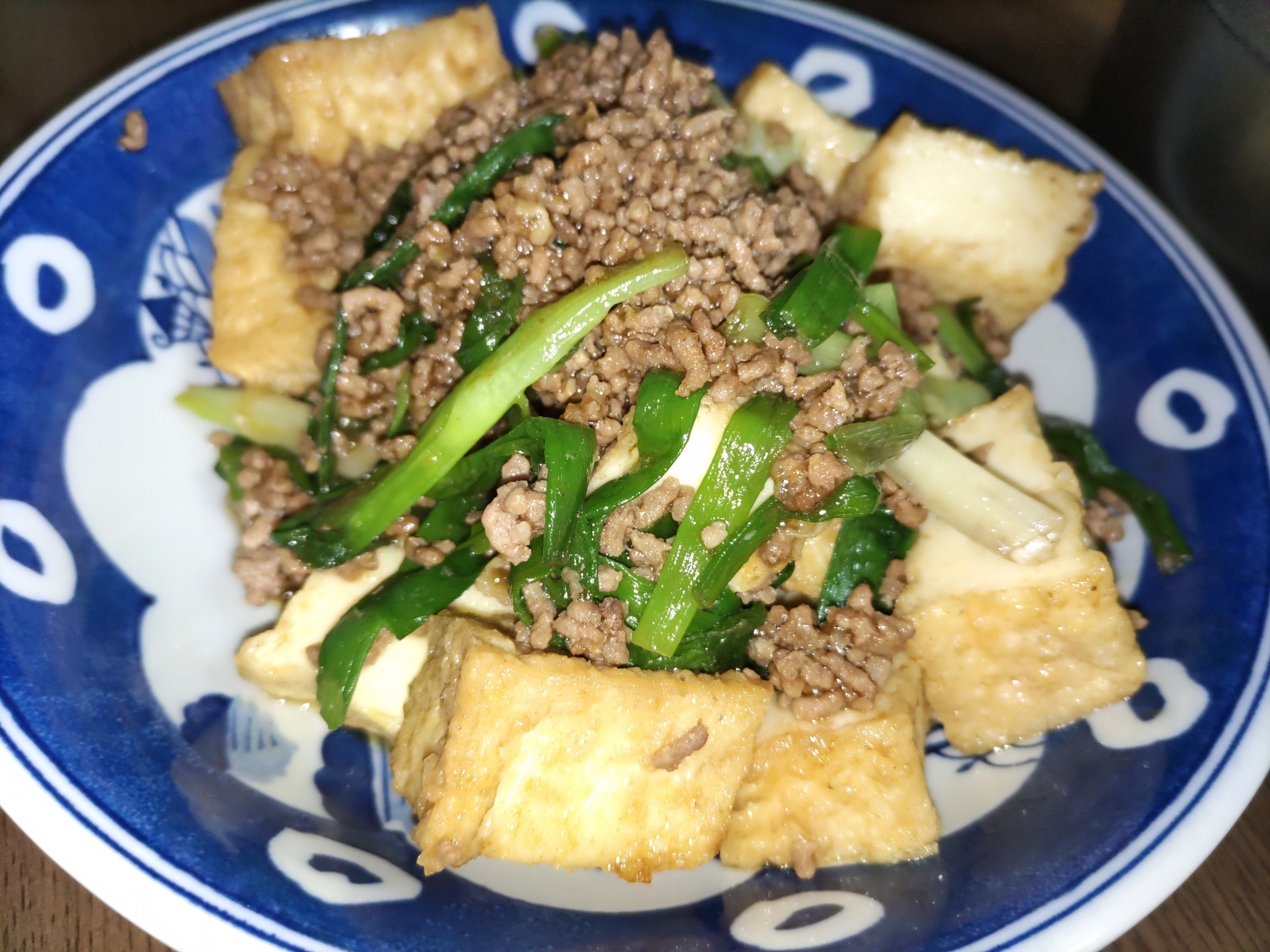 厚揚げと分葱と挽肉の炒め物