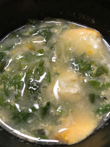 旨味吸い込む♪凍み豆腐と☆菜の花の卵スープ