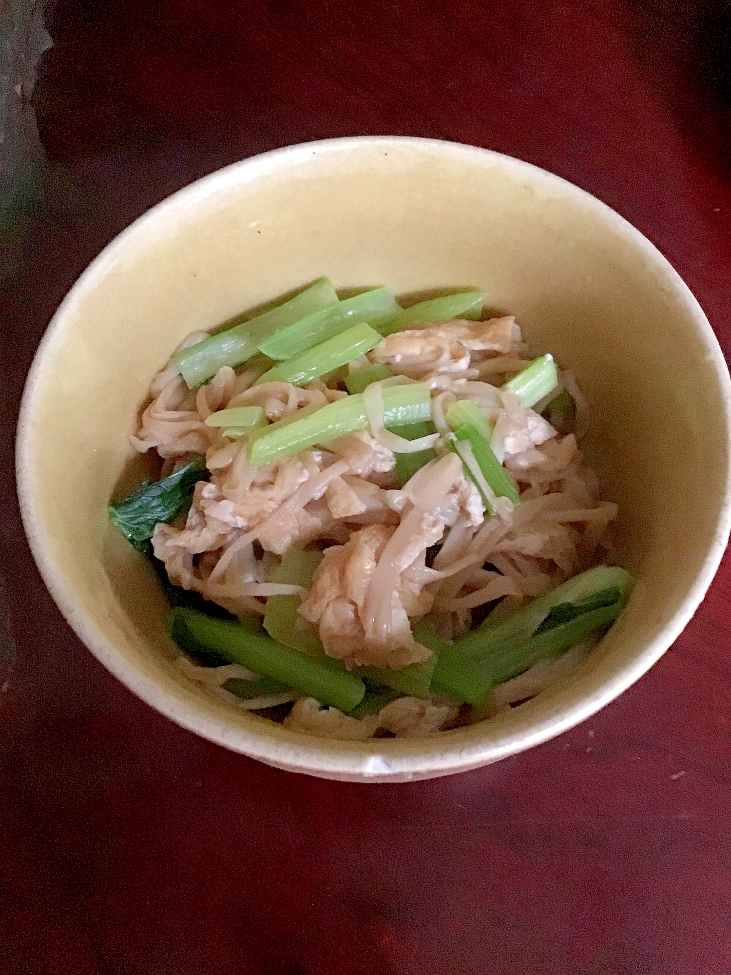 小松菜と油揚げとエノキの煮びたし（なめ茸風）