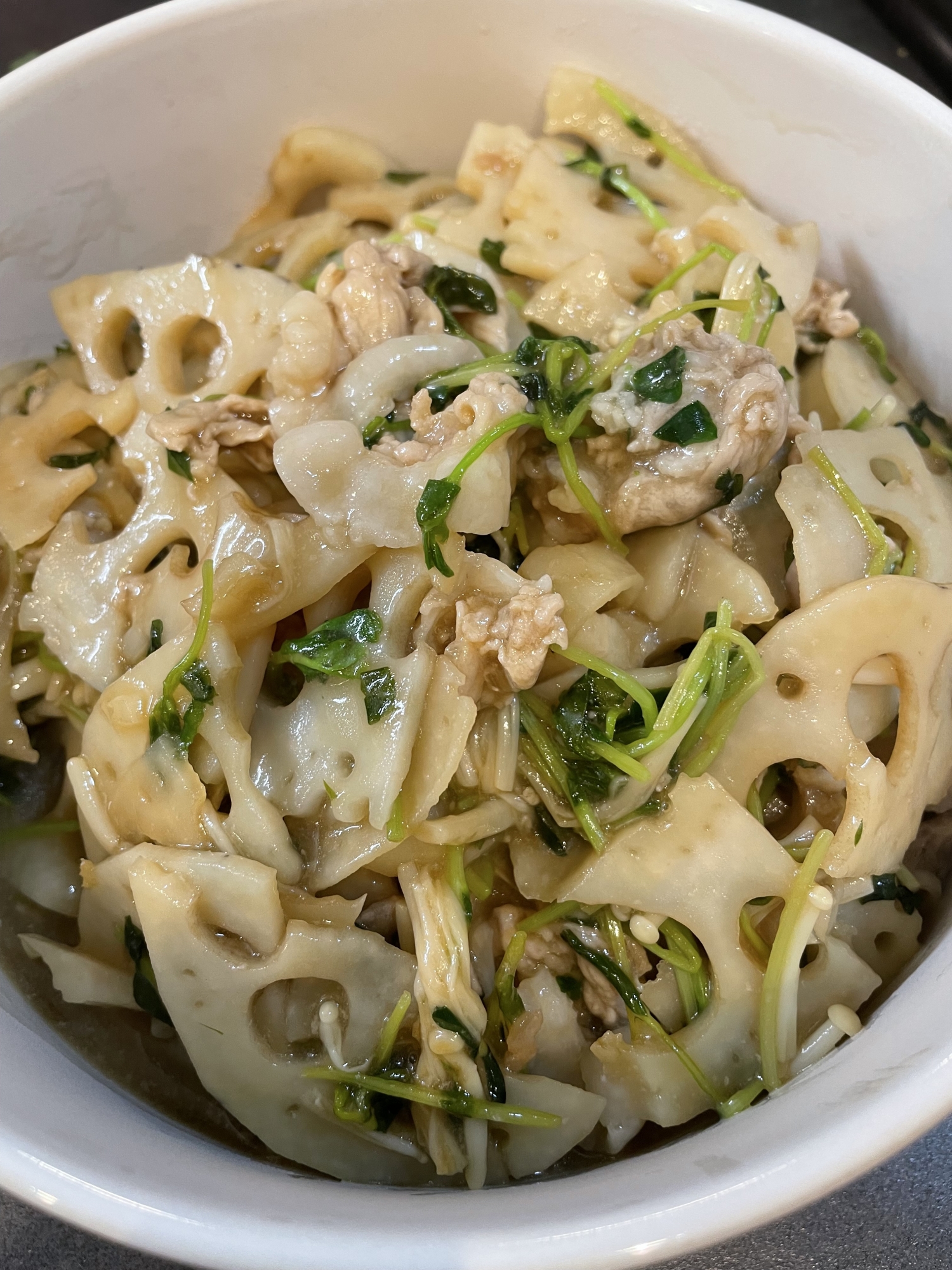 れんこんと豆苗のさっぱり豚肉焼き