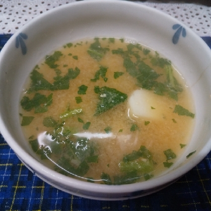 W長芋と小松菜のお味噌汁（いりこだし）