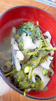 レンコン・とうもろこし・菜の花のコンソメスープ