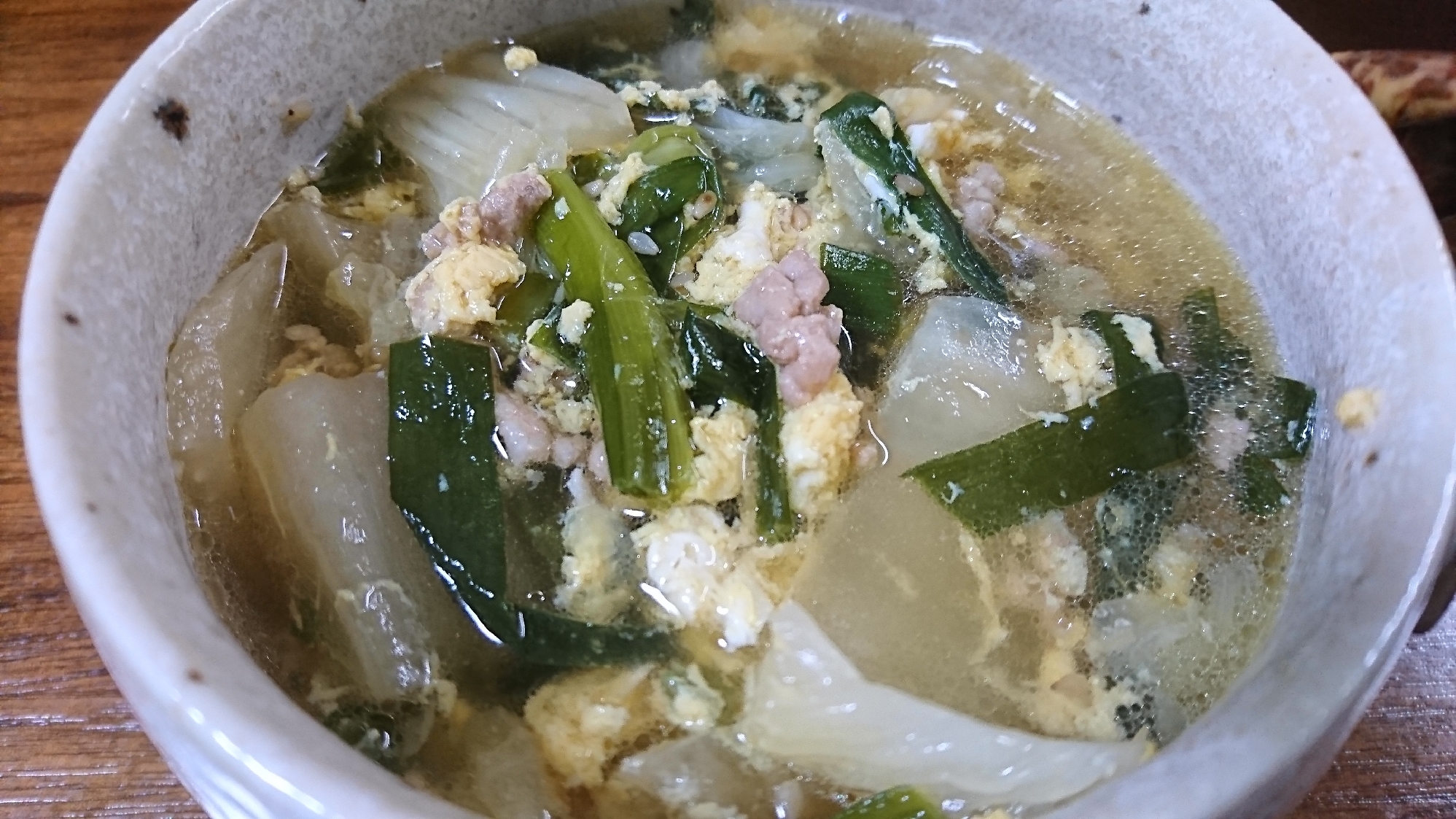 アツアツ☆めんつゆで簡単☆白菜とひき肉の簡単スープ