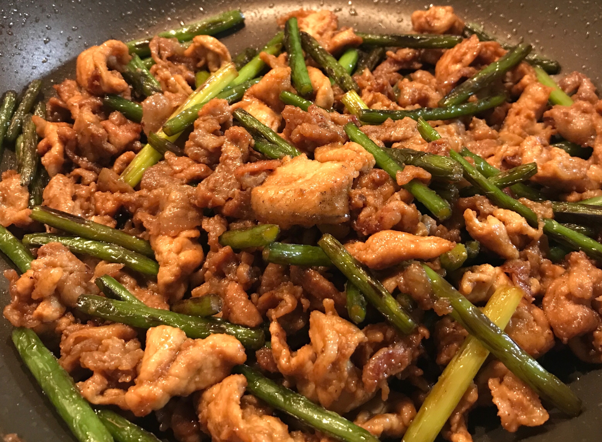 豚肉とにんにくの芽の味噌炒め