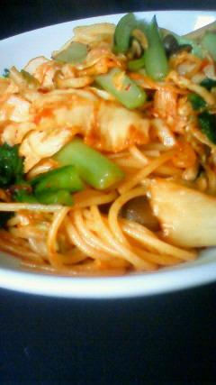 スタミナ!キムチと小松菜スパ