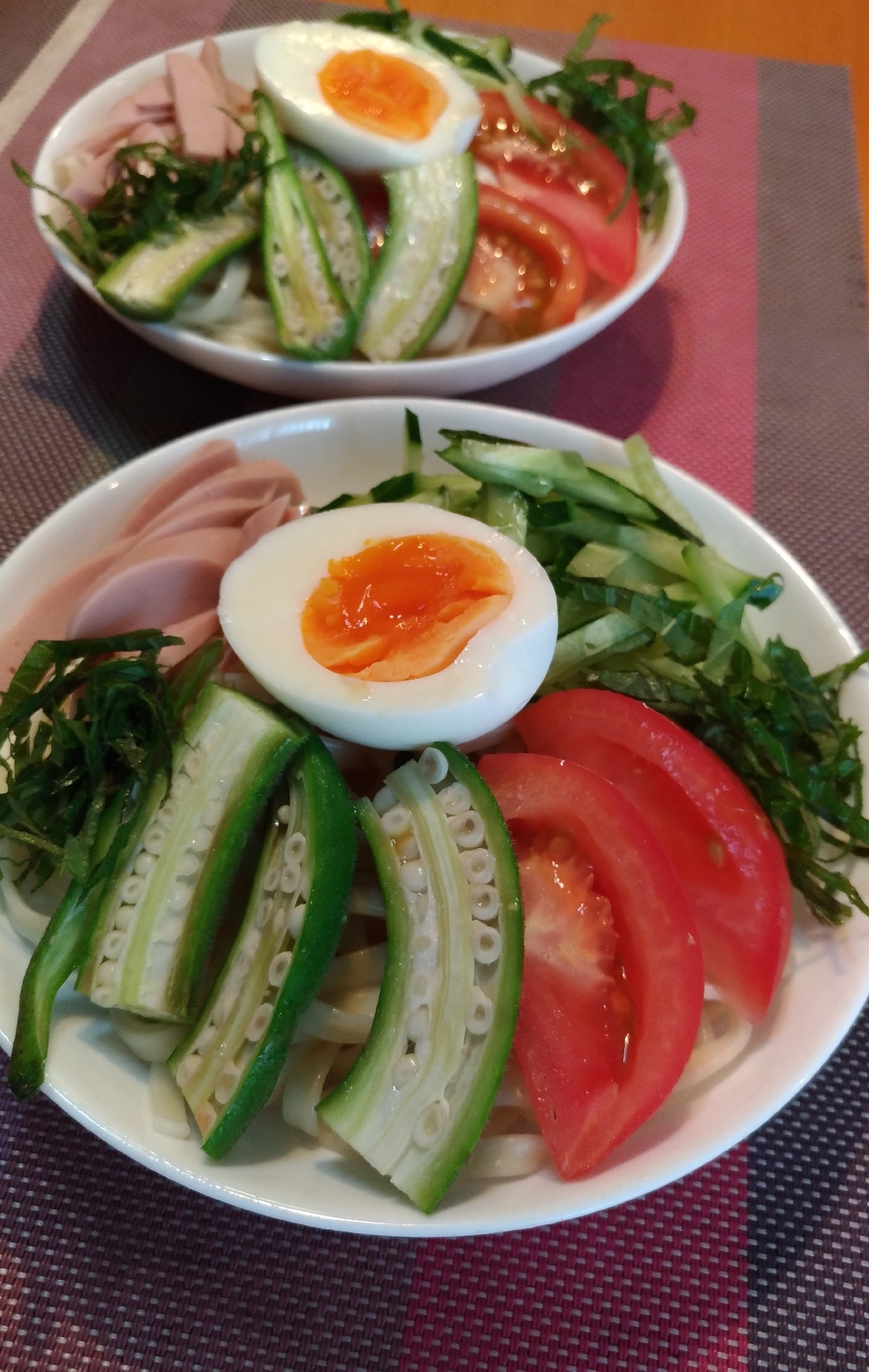 魚肉ソーセージと野菜の彩り冷やしうどん