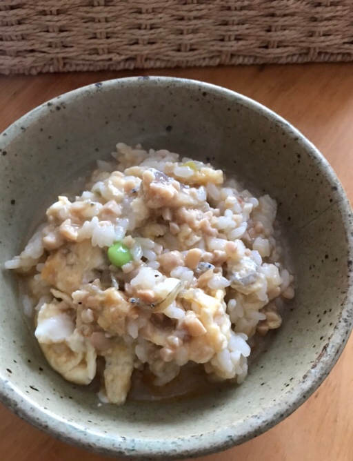 じゃこと枝豆、ひきわり納豆のおじや