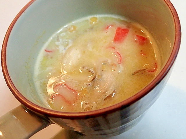 ＣＳの素で　舞茸とかにかまの生姜香るコーンスープ