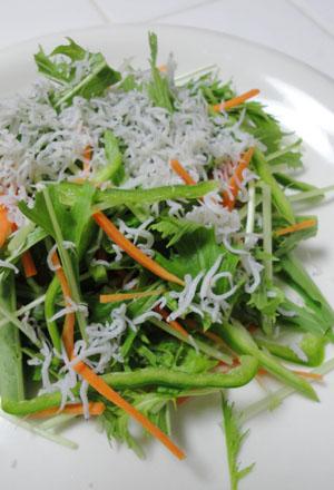 切るだけ簡単♪水菜としらすの生野菜サラダ