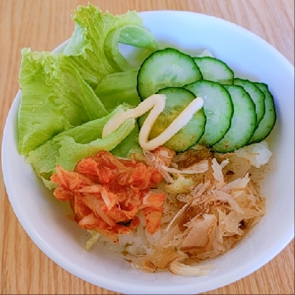 家にあるものでキムチサラダ丼美味しく頂きました(*^-^*)
野菜も摂れてヘルシーですね♪