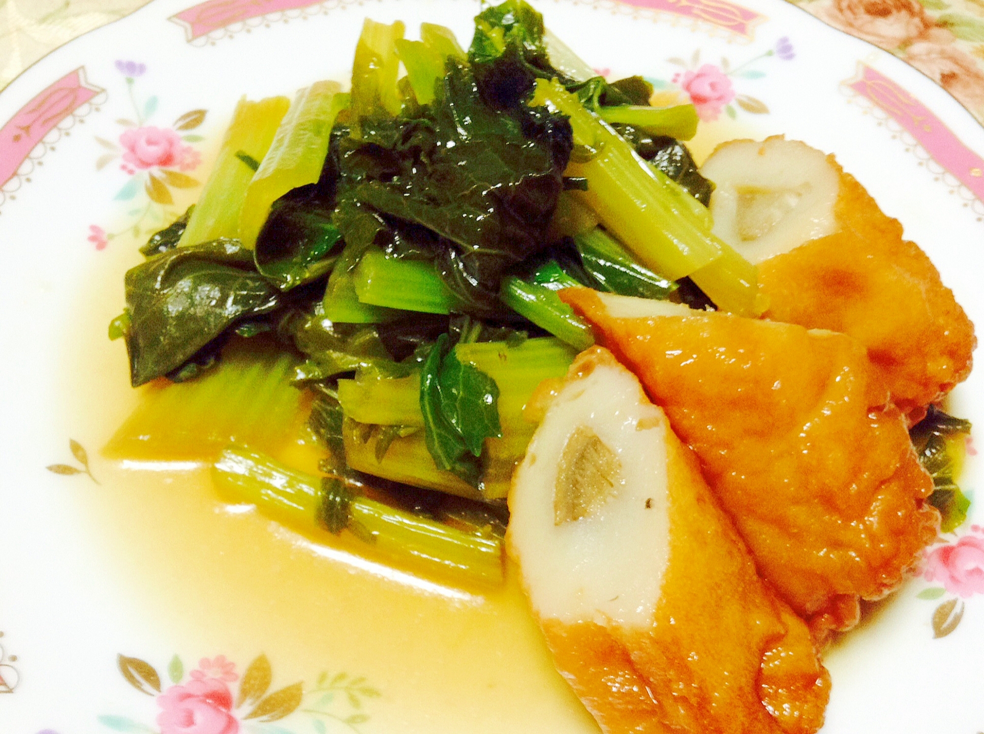 ほっこり和む❤︎小松菜とごぼう天の煮びたし