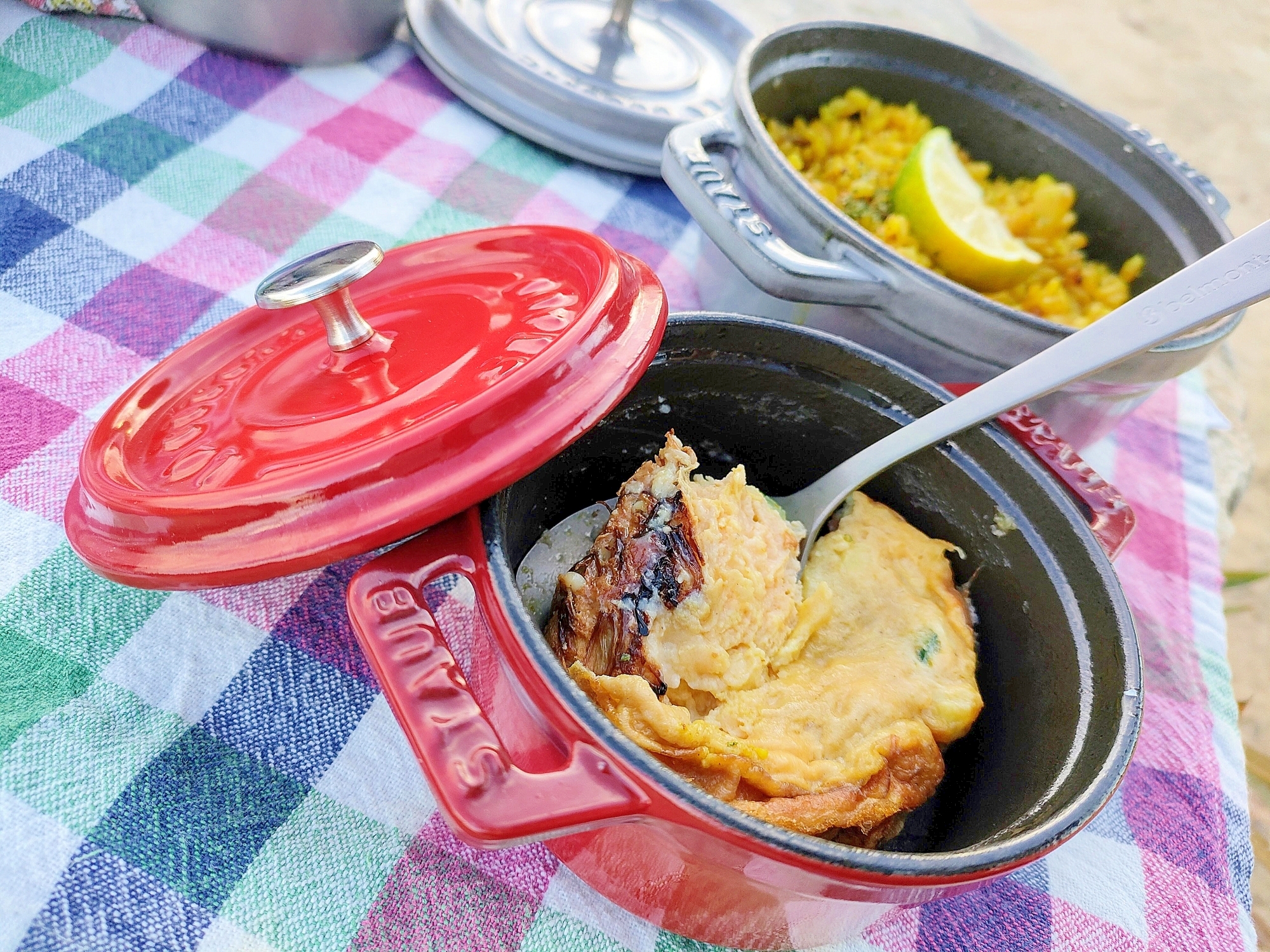 ストウブ鍋で山ご飯☆たまごのスフレ