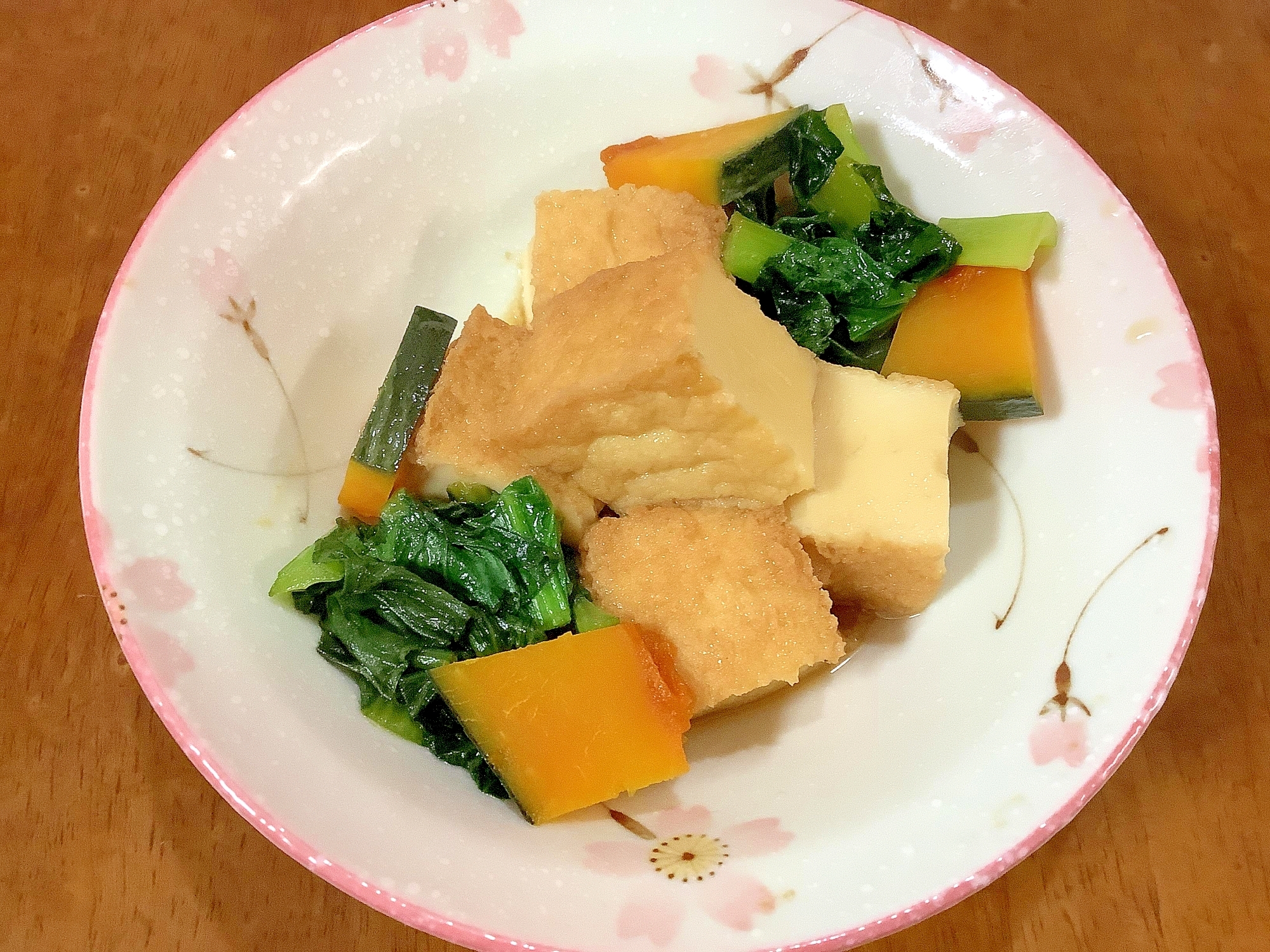 厚揚げの煮物小松菜かぼちゃ入り
