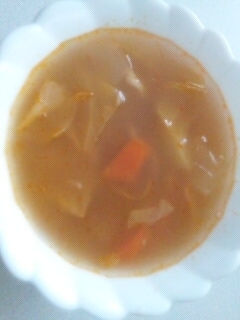 ある野菜だけで作ってみました。お鍋も洗わずに美味しいスープができてエコですね。ありがとうございます。