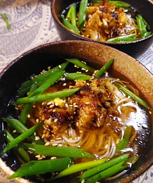 焼き味噌ネギニンニク素麺スープ