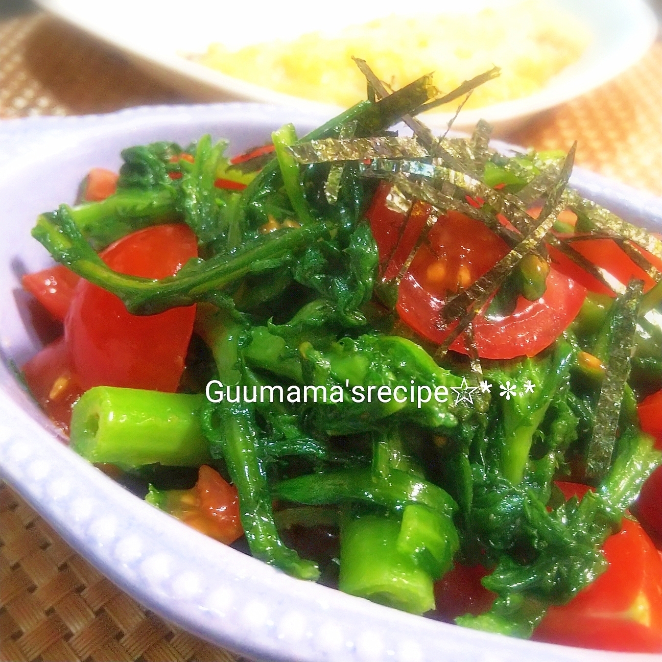 レンジで簡単♡ごま油香る♡春菊とトマトのサラダ