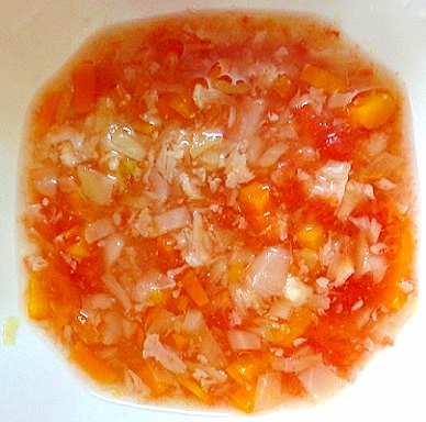 離乳食後期　４種野菜入りケチャップ風味スープ