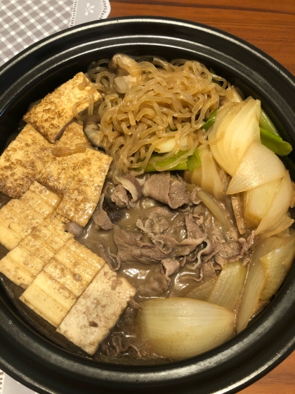 小松菜と焼き豆腐と牛肉のすき焼き煮