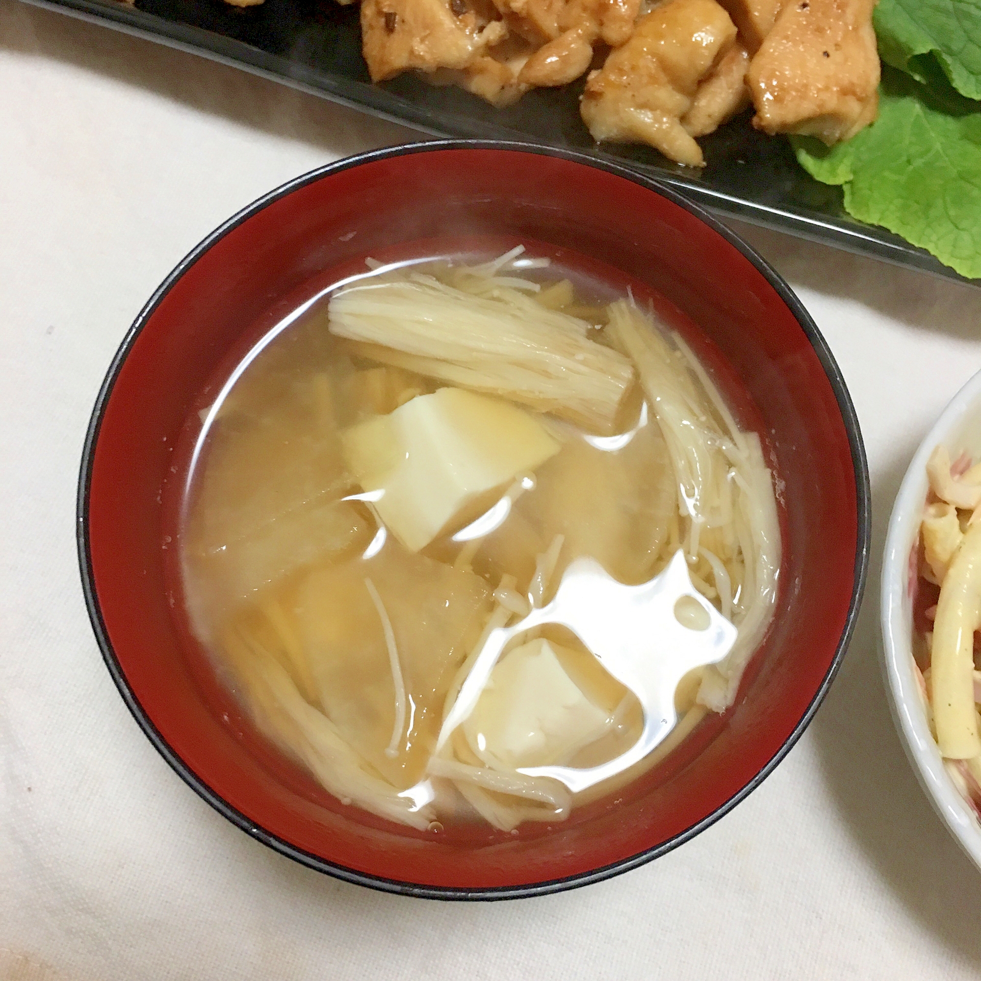 絹ごし豆腐と大根えのき鶏ガラ醤油ヘルシースープ♡