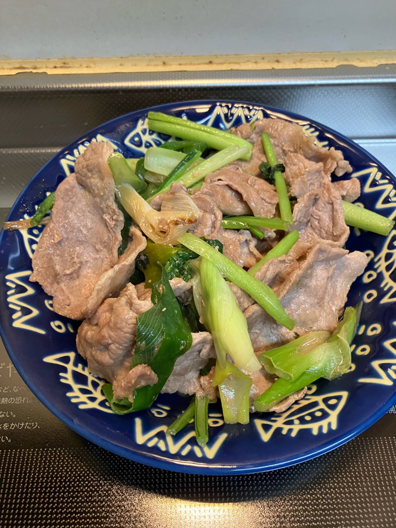 豚肉と小松菜と長ネギの生姜焼き^_^