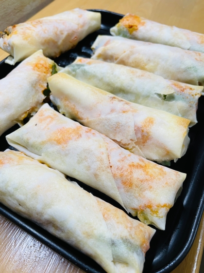 【簡単おかず】キムチ入り焼き春巻き