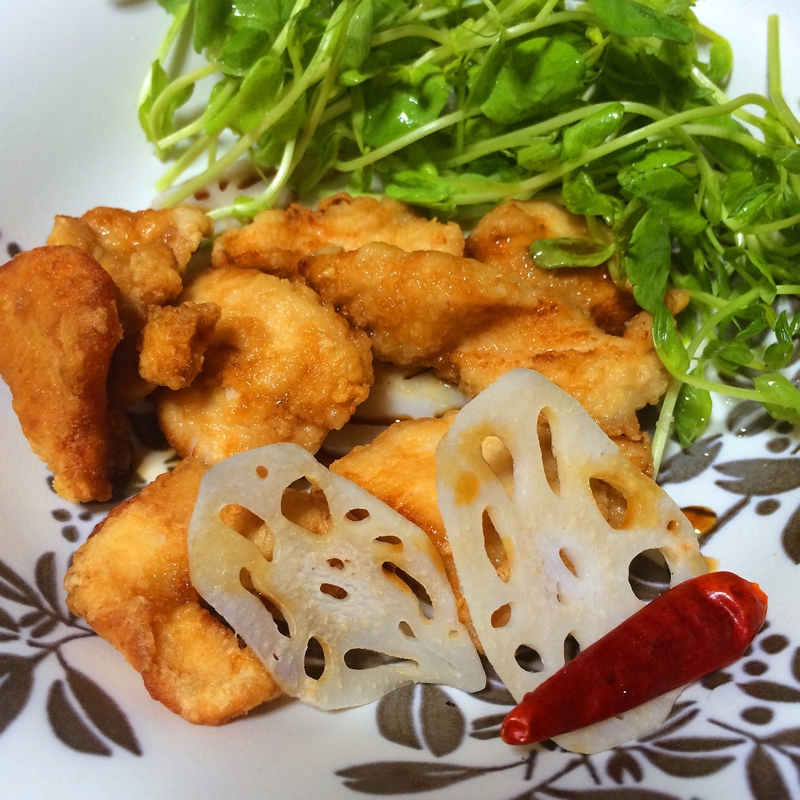 ポン酢で簡単♡鶏竜田とレンコンの南蛮和え