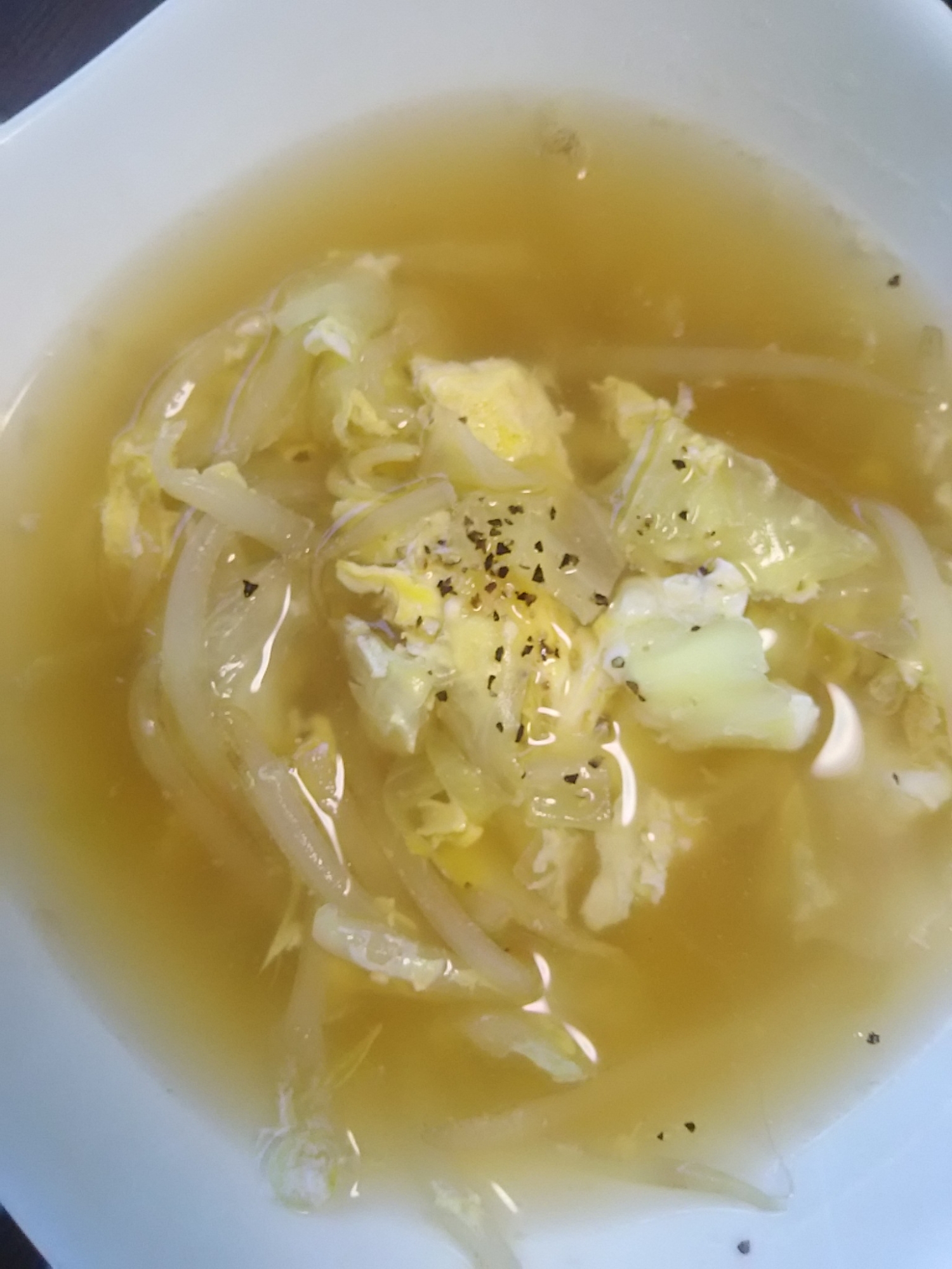 キャベツとモヤシの卵スープ(^^)