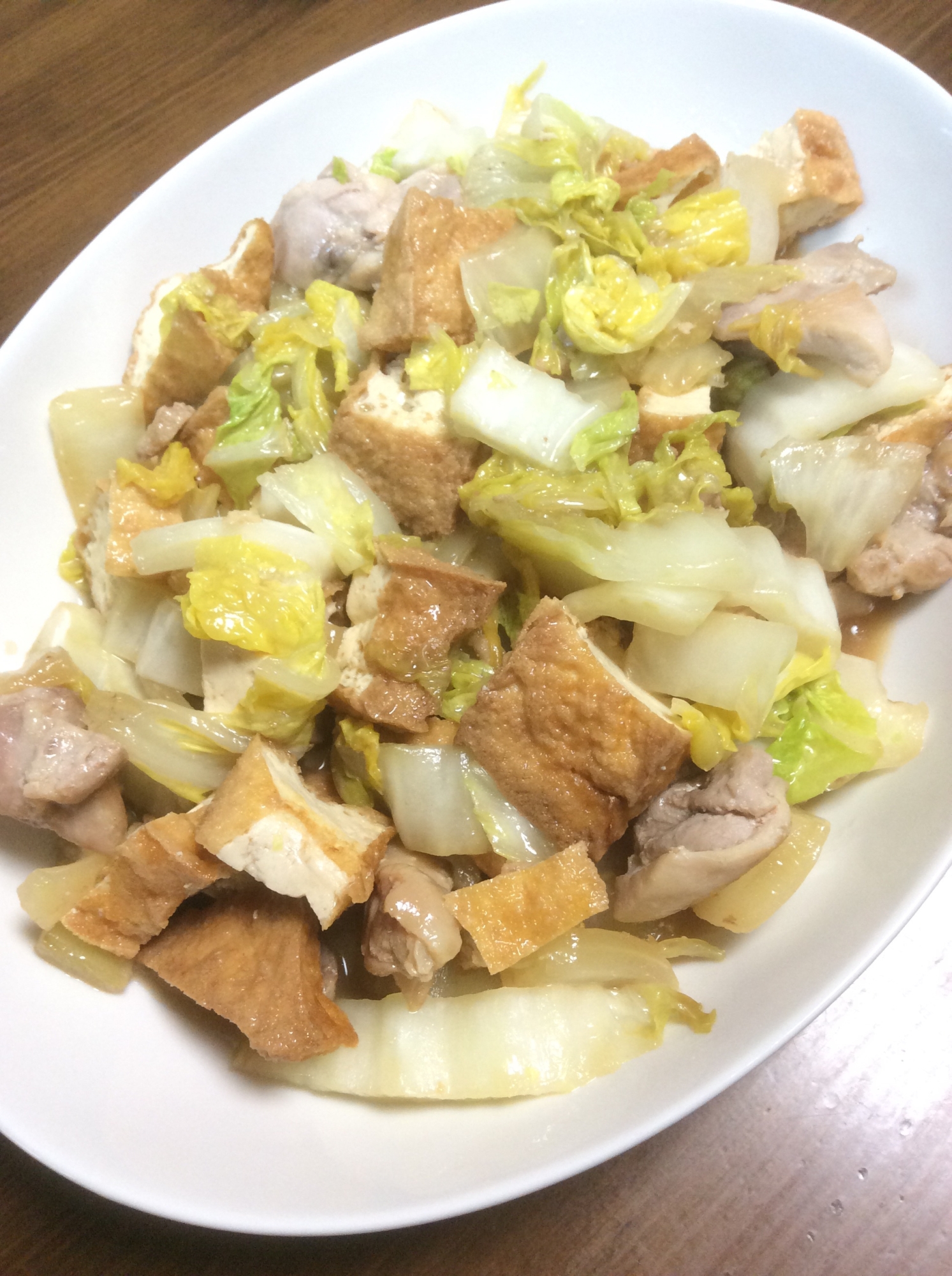 白菜と厚揚げと鶏肉のオイスターソース煮