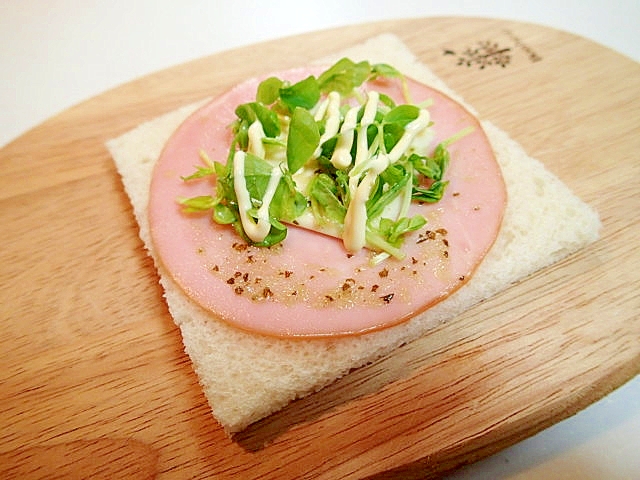 パクチー/マヨで　ハムとチーズと豆苗のミニパン