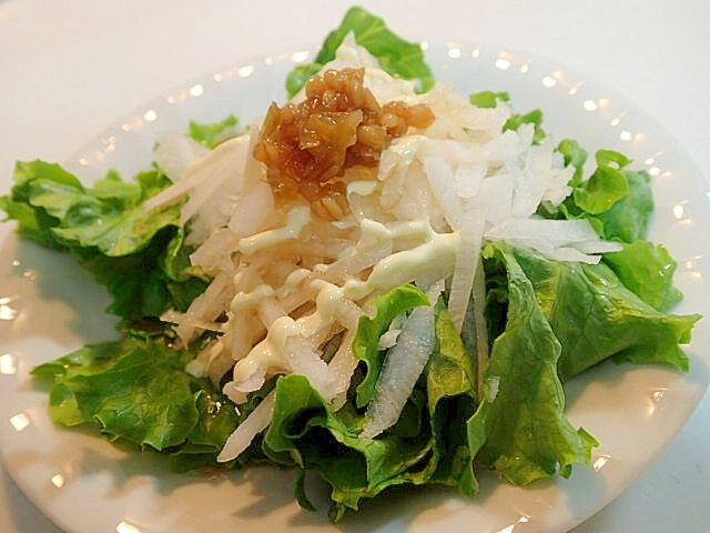 味ぽん/マヨ/金山寺味噌で　レタスと大根のサラダ