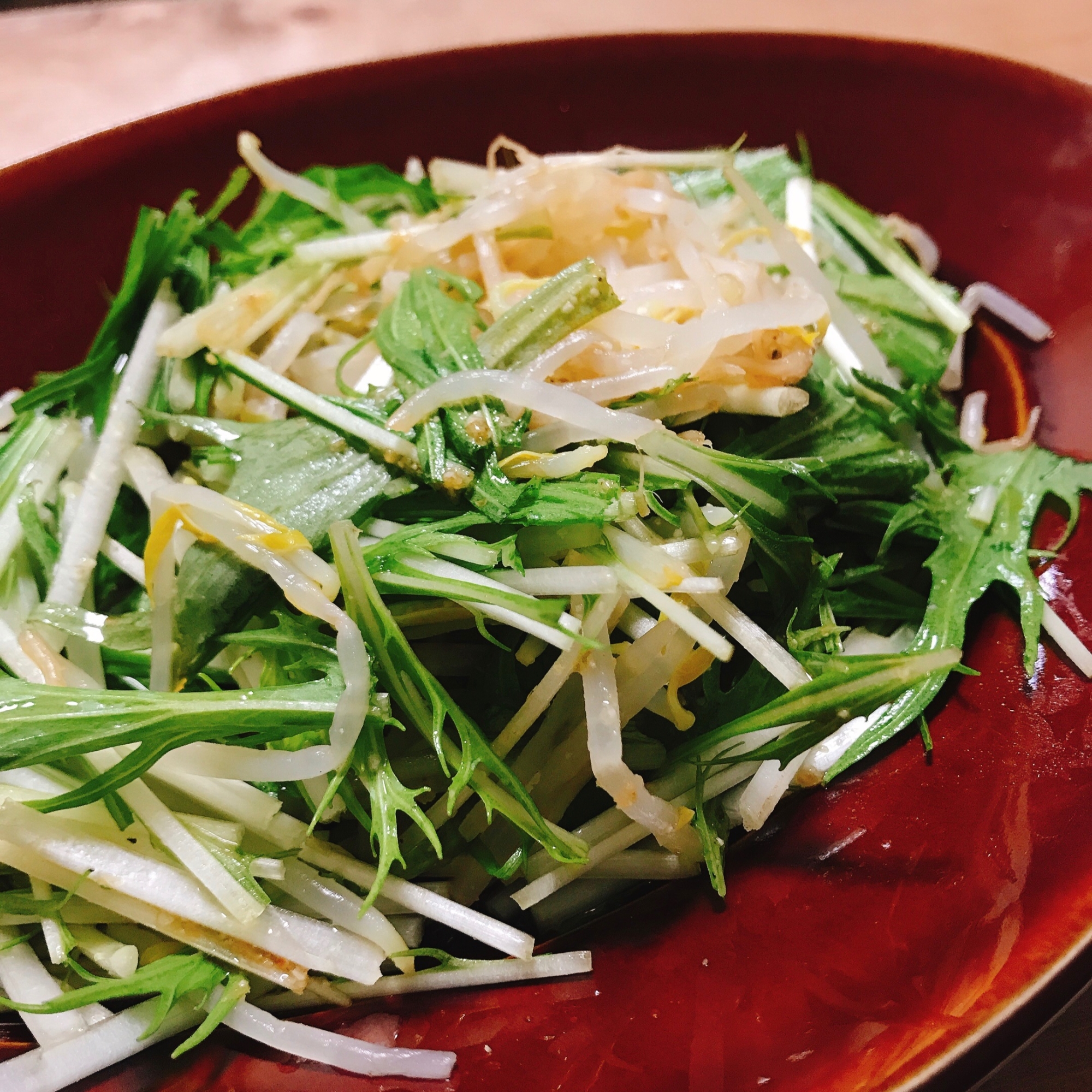 【簡単夕飯】生姜香る、もやしと水菜のゴマサラダ