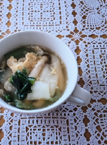 卵ふんわり♡白菜としめじとほうれん草の中華スープ