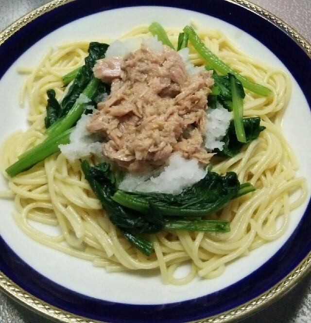 小松菜とツナと大根おろしのパスタ！