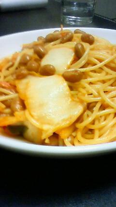 美肌レシピ！キムチと納豆のパスタ