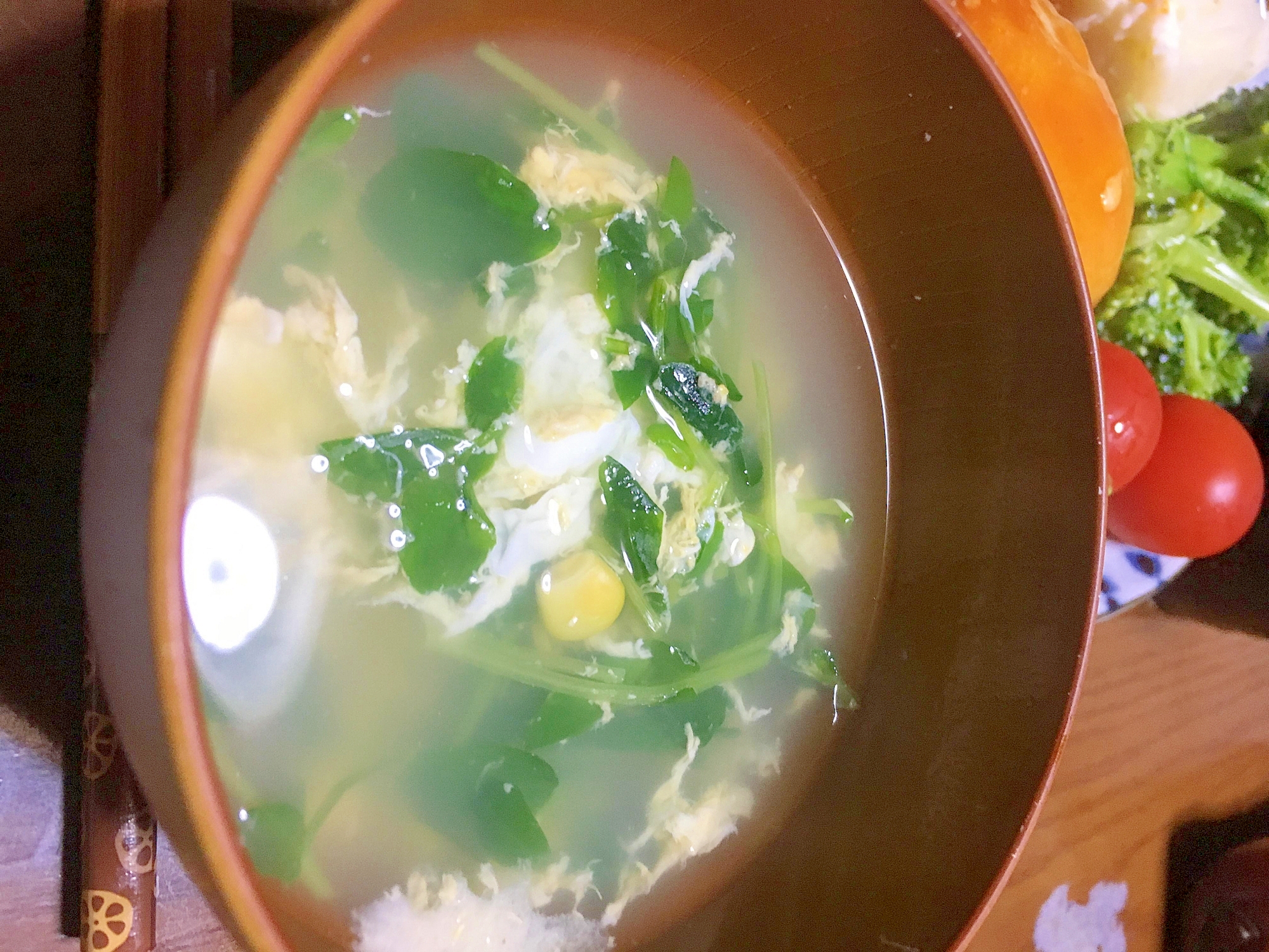 豆苗とコーンの和風スープ