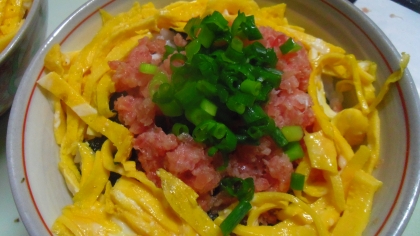 マグロの刺身で粗挽きネギトロ丼✿温かいご飯で♫