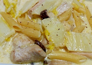白菜と鶏肉の味噌クリームペンネ