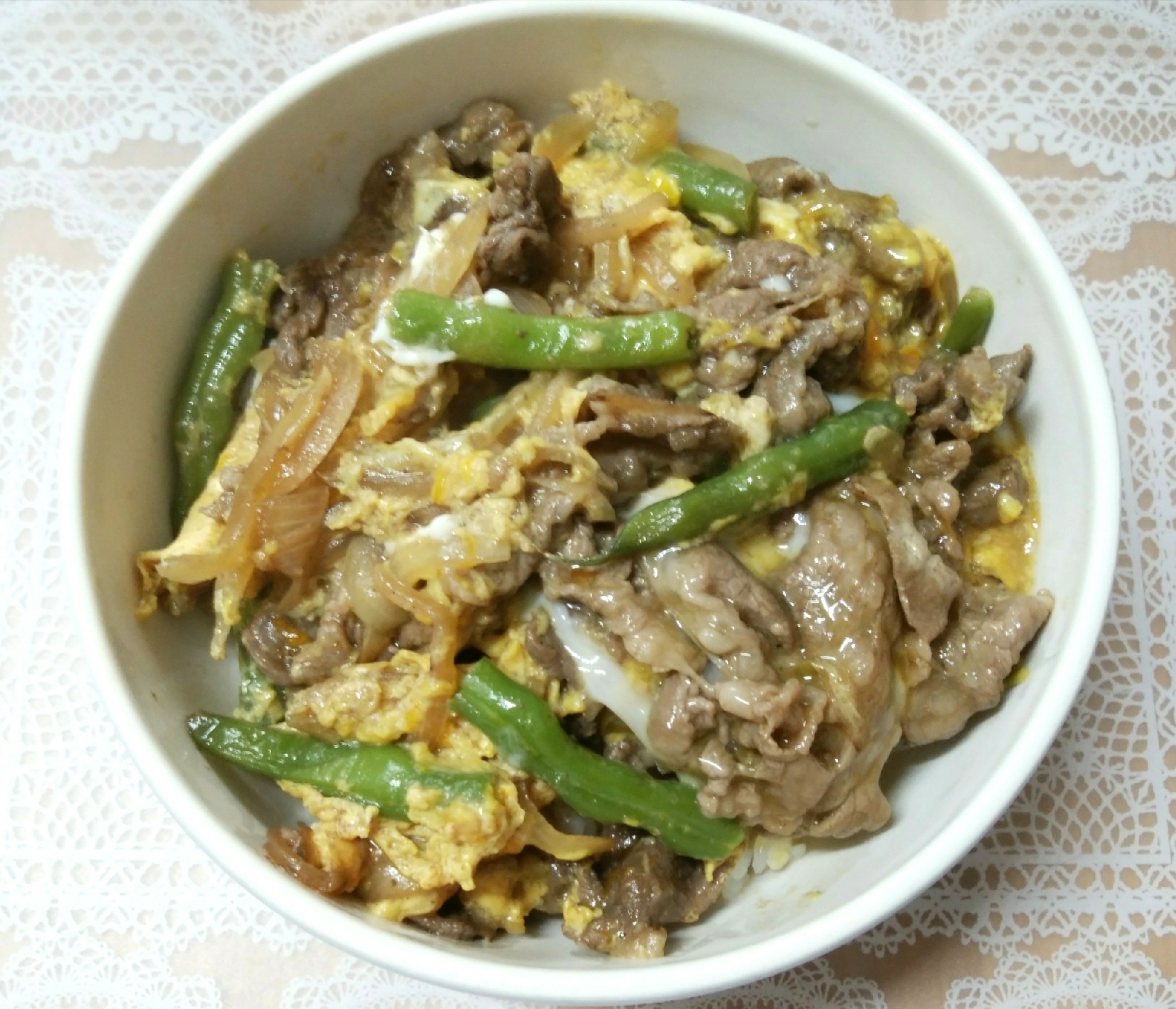 いんげん入り❤牛玉丼❤