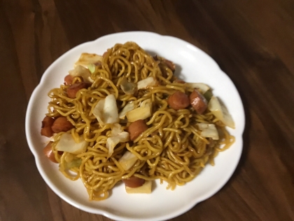 鍋用乾麺で焼きそば風