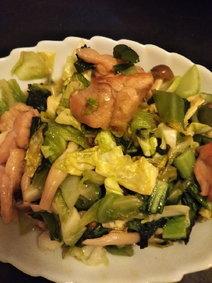 鶏肉パン粉焼きとキャベツとしめじの炒め物