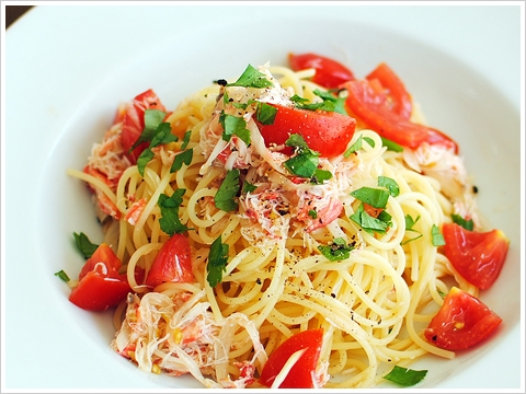 12. ひんやりおいしい カニとアンチョビの冷製パスタ